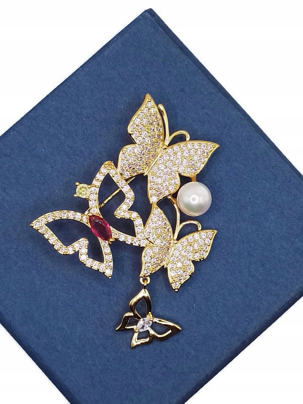 Luxusní Brož S Broží S Motýlem, Prolamovaná, 14K Zlato Krabička Dárek