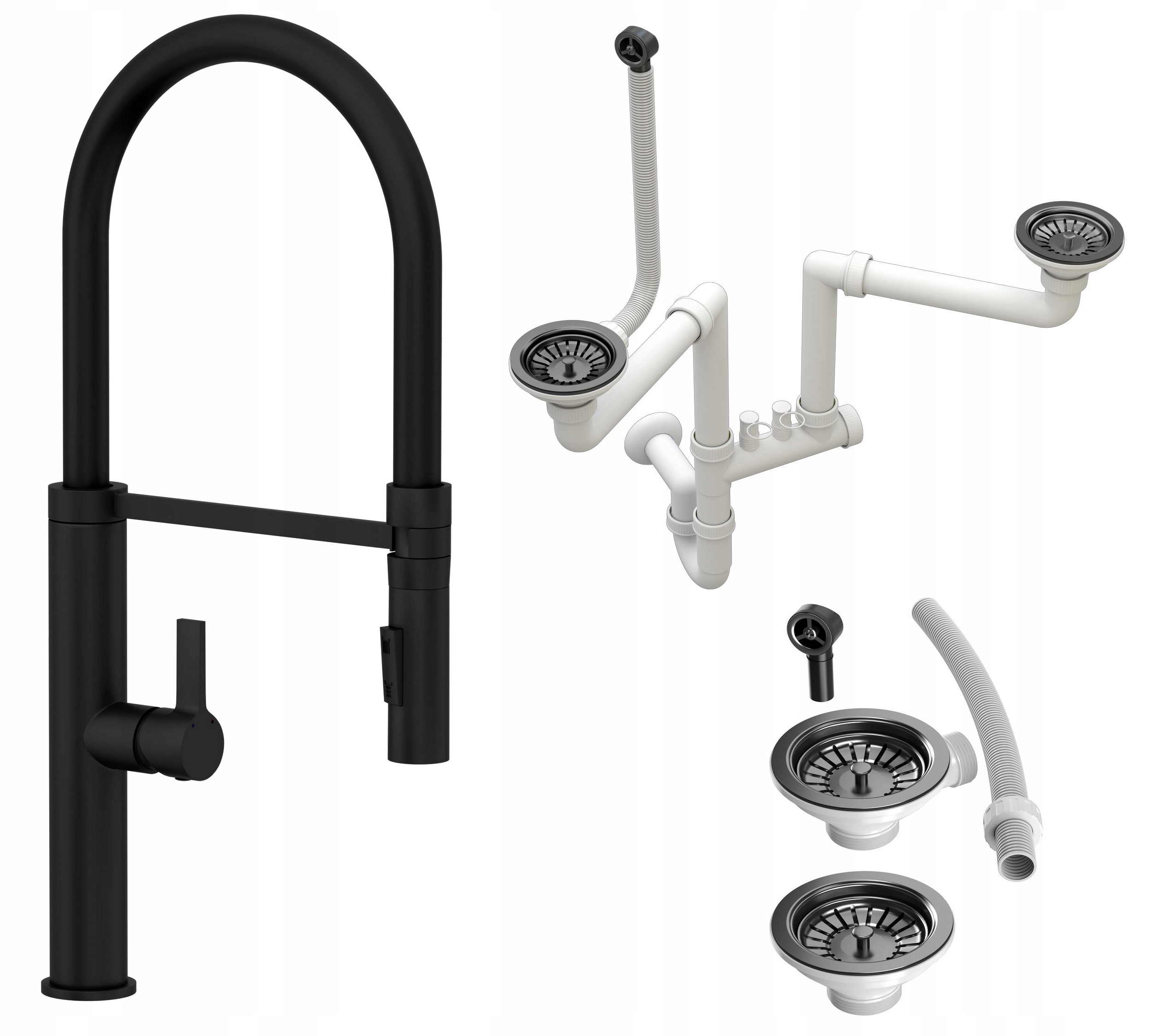 Plně Černá Kuchyňská Baterie Sifon Černý