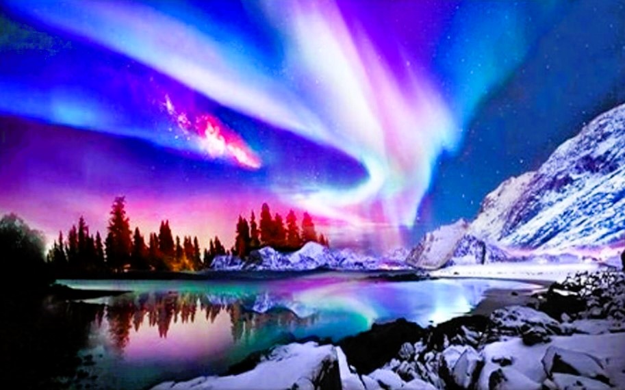 Velká Diamantová Výšivka XXL Diamond Painting Polární Záře Krajina