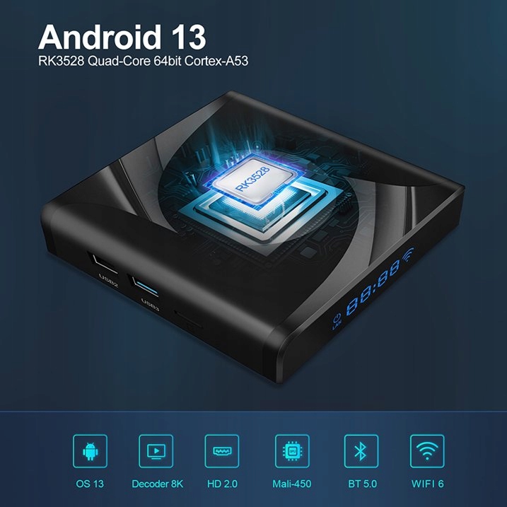 Dekoder Smart TV box X88pro,2/16GB, Wifi 6, Android 13, odtwarzacz HDD Certyfikat CE