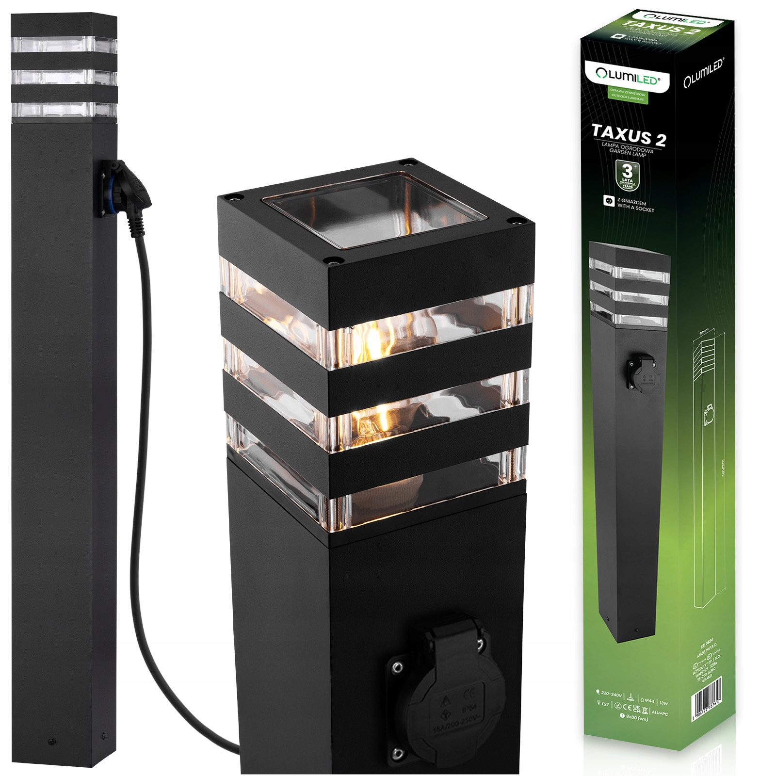 Zahradní Led lampa E27 stojací Venkovní sloupek 80 cm se Zásuvkou 230V