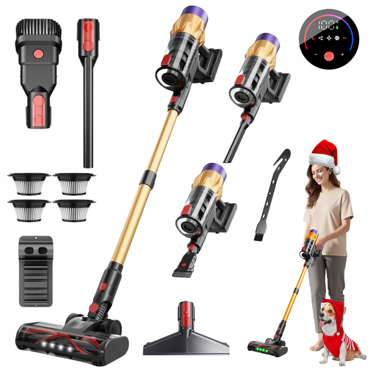 Odkurzacz Bezprzewodowy 35KPA Ssania 3 Prędkości Bez Owijania Włosów 110CM