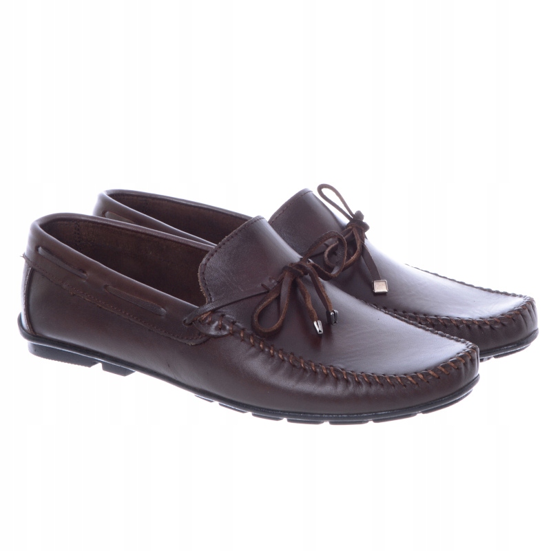 Brązowe Mokasyny Męskie Kokarda Skóra Naturalna 44 Nosek migdałowy