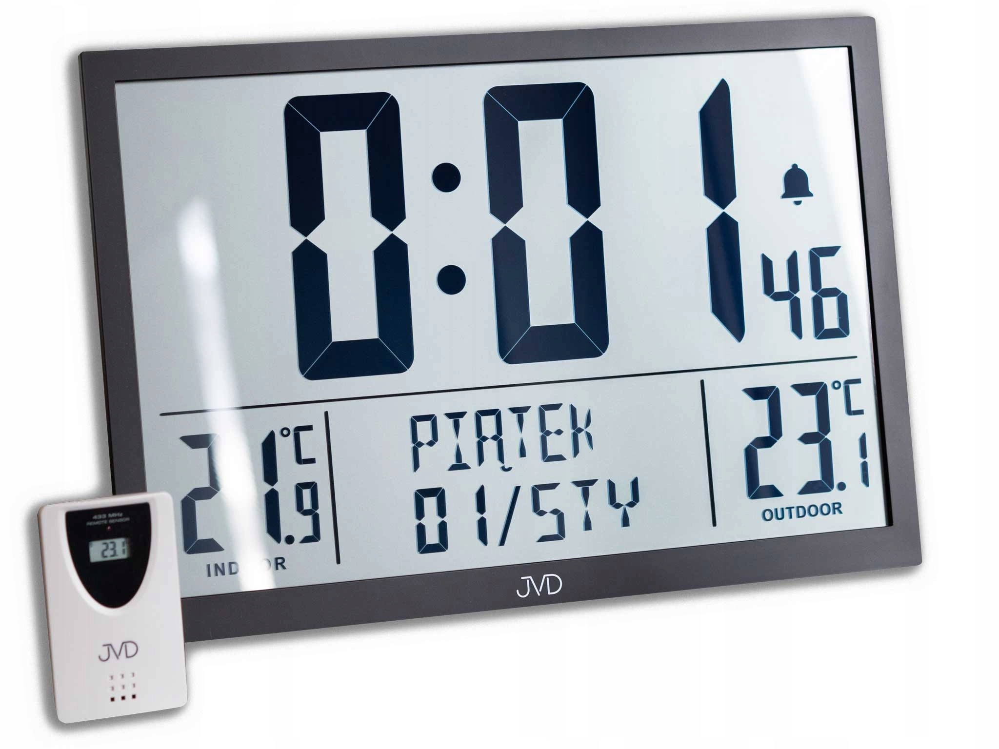 Budík Jvd RB9412.1 Čierny Alarm Dátumovka Teplomer Vonkajšia Sonda