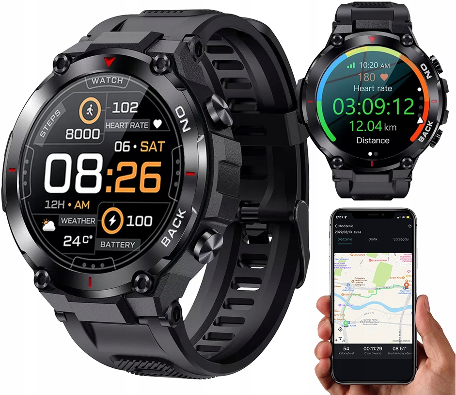 

Smartwatch Z Gps Zegarek Męski Polskie Menu 480mAh