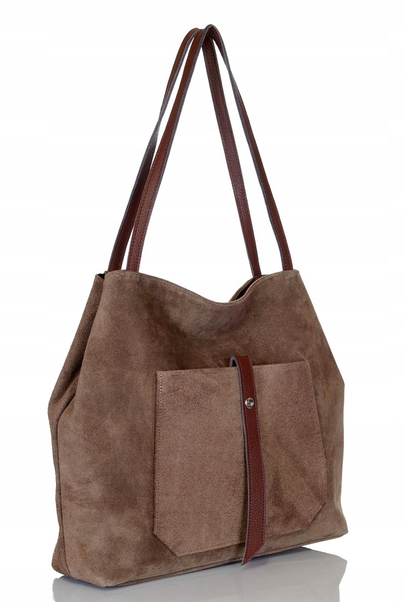 VERA PELLE Włoska Zamszowa TOREBKA shopper SKÓRA Cechy dodatkowe kieszonka na telefon