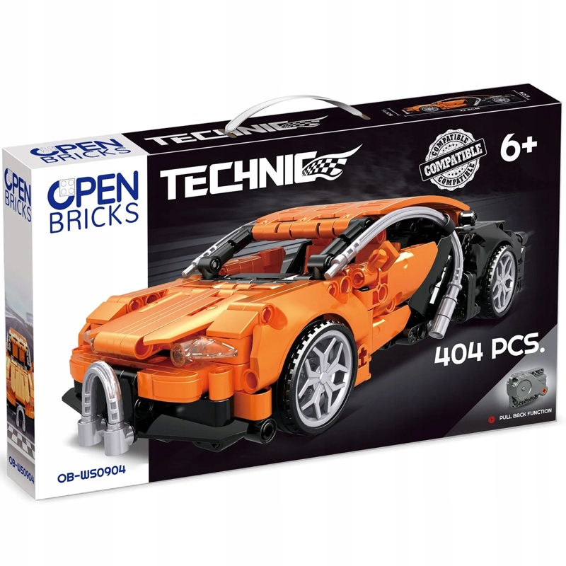 Klocki Open Bricks Samochód sportowy pomarańcz pullback Seria Technic 404el