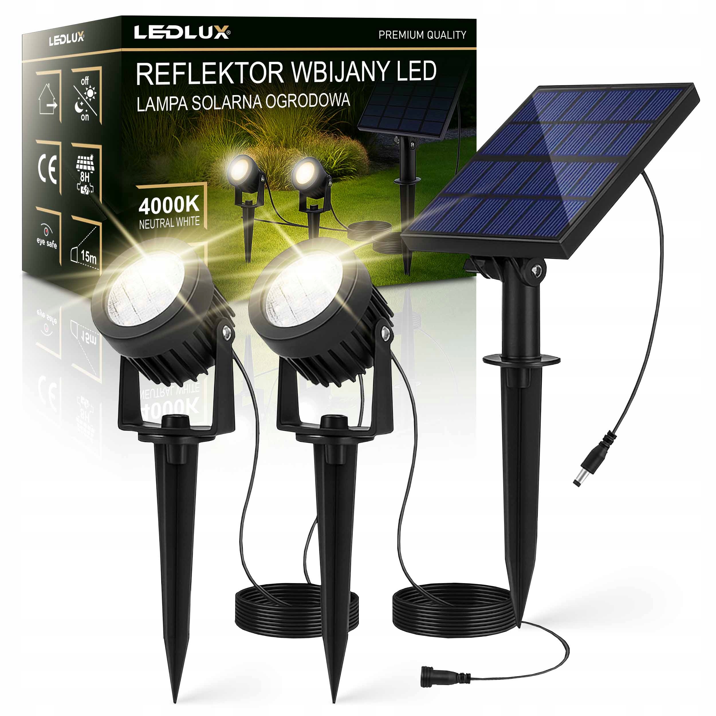 2x Reflektor Ogrodowy Led Wbijany Solarny Szpikulec Lampa Solarna IP65