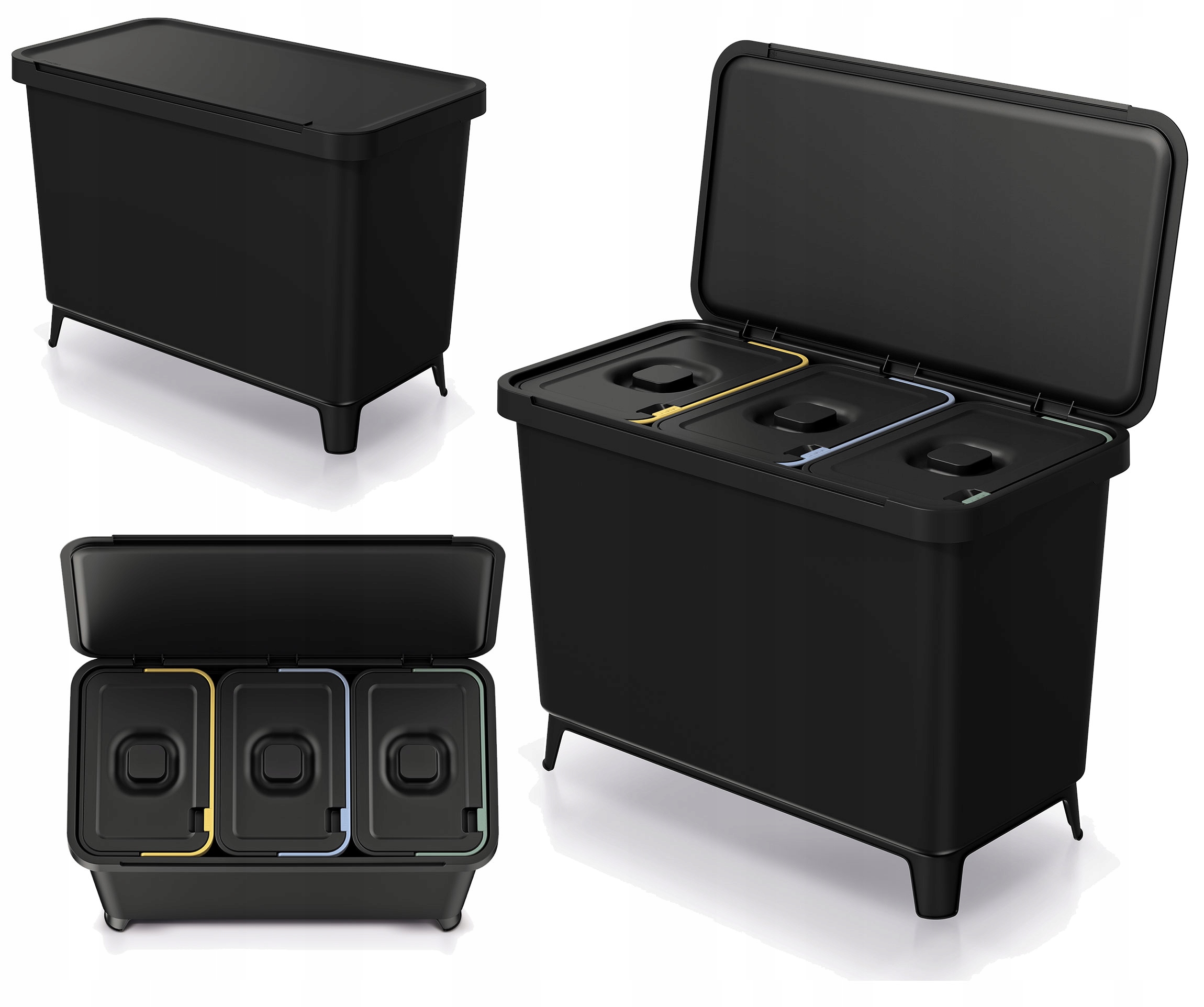 Kosz Na Śmieci Z Pojemnikami Do Segregacji 3x10L Czarny