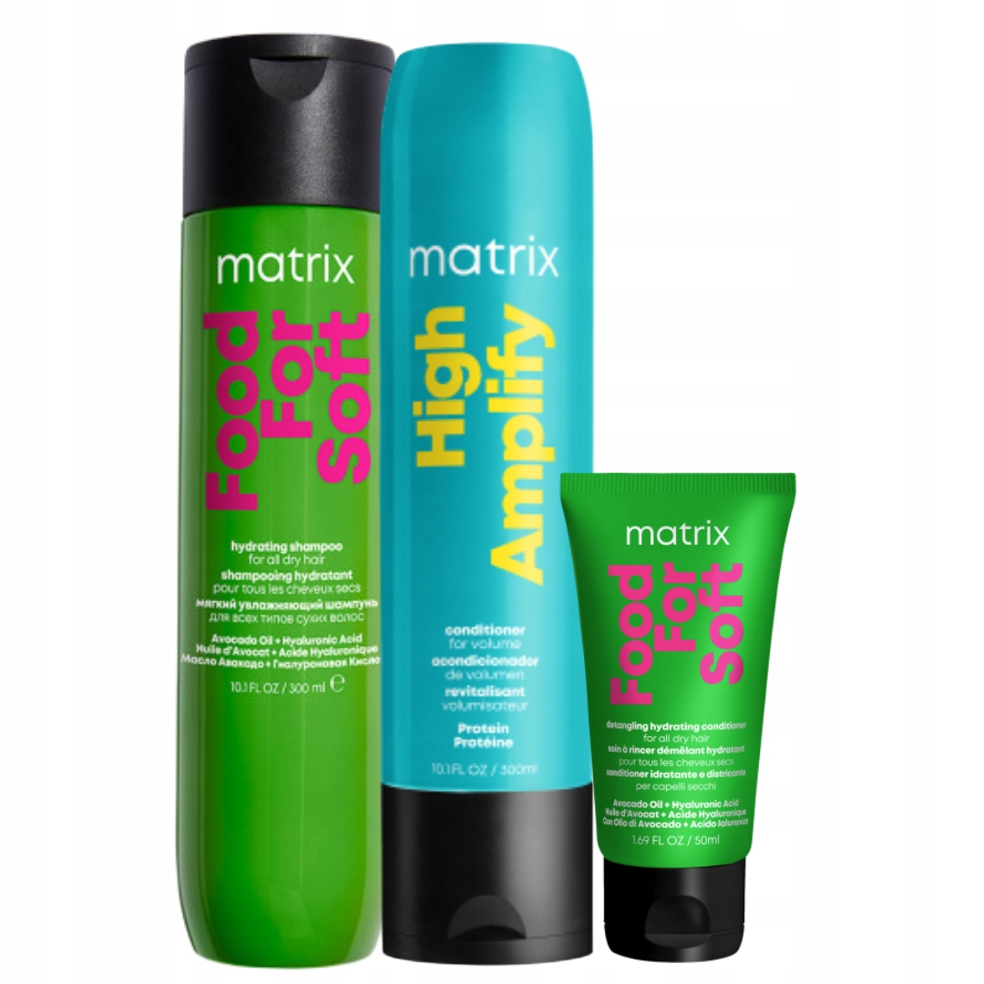 Matrix Food For Soft szampon do włosów suchych High Amplify odżywka Zestaw