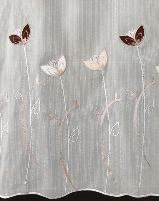 

Firana na metry haftowana 280cm woal kwiaty brąz