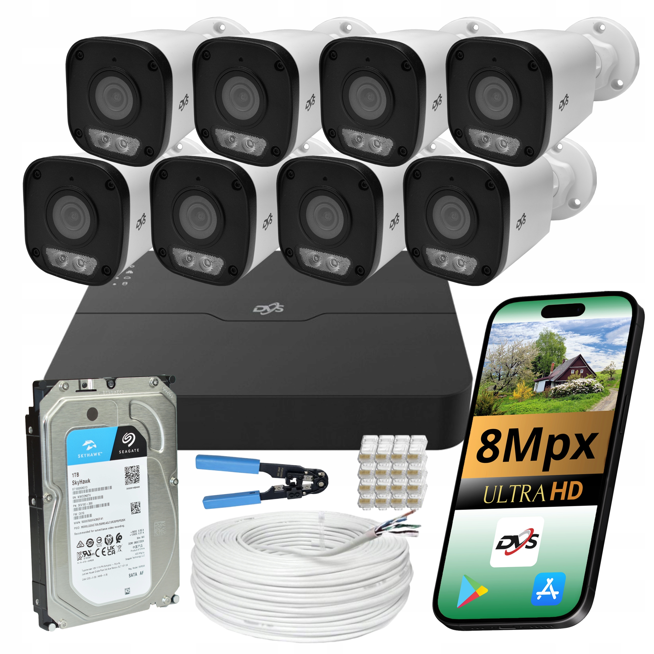 Monitorování Domu 8 Kamer Dvs Ip Kamera Poe 8MPX Duální Externí 1TB Disk