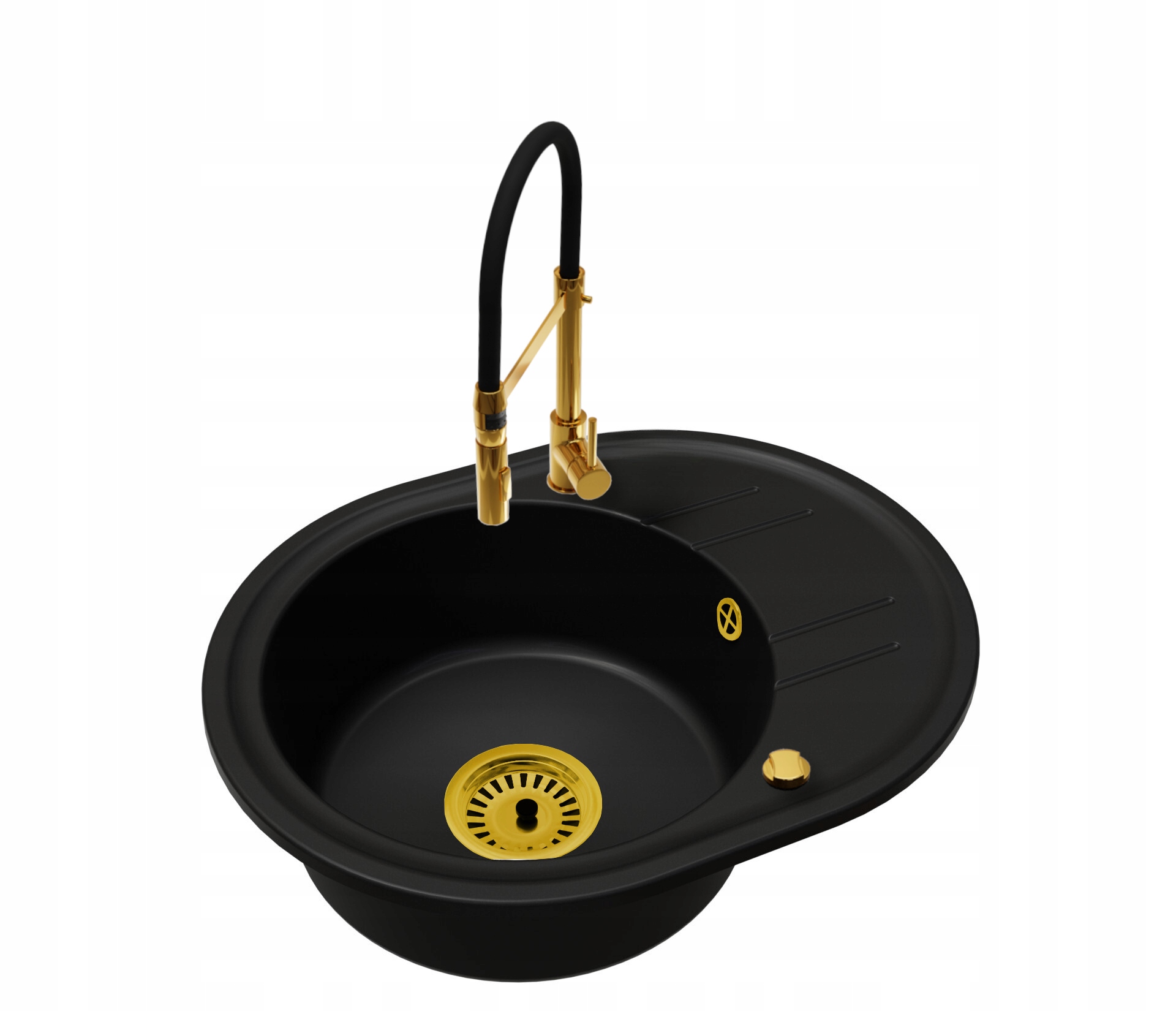 Kuchyňský dřez Jednokomorový Bella Syfon Automat Baterie Vento Zlatá