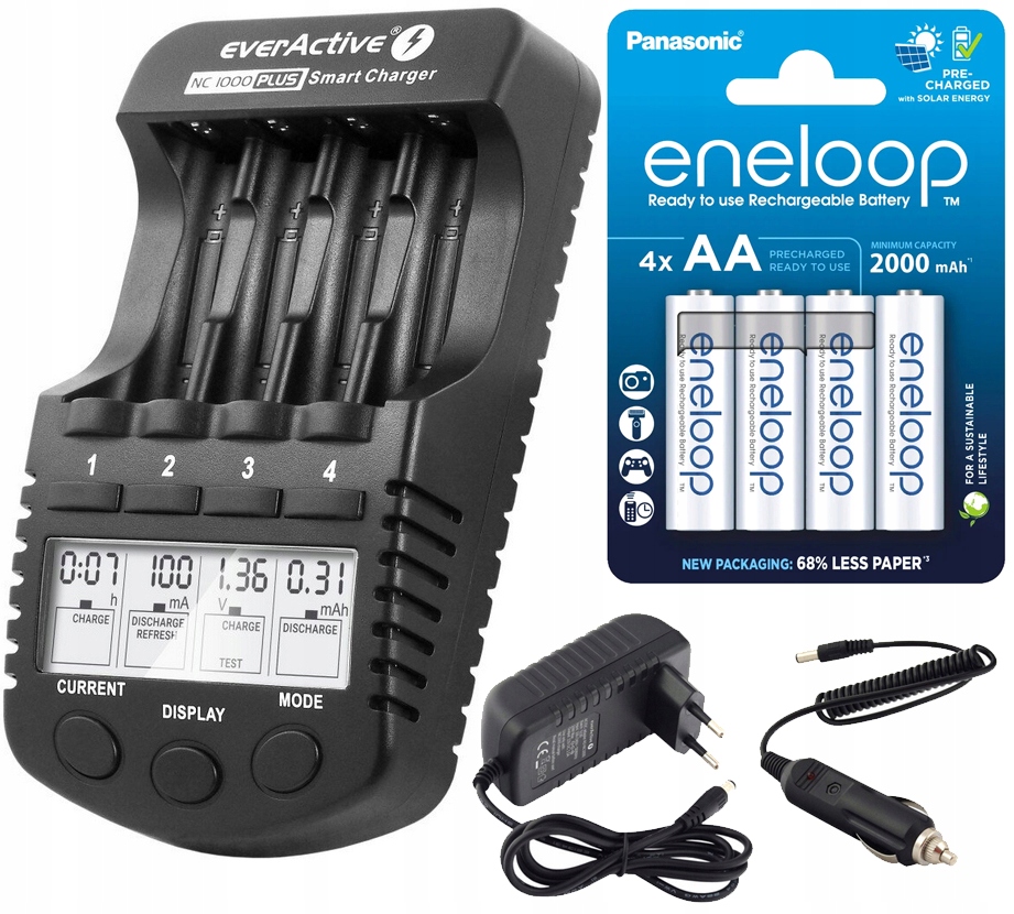 Nabíječka Baterií Aa Aaa LCD 4 Nezávislé Kanály 4 Baterie Eneloop