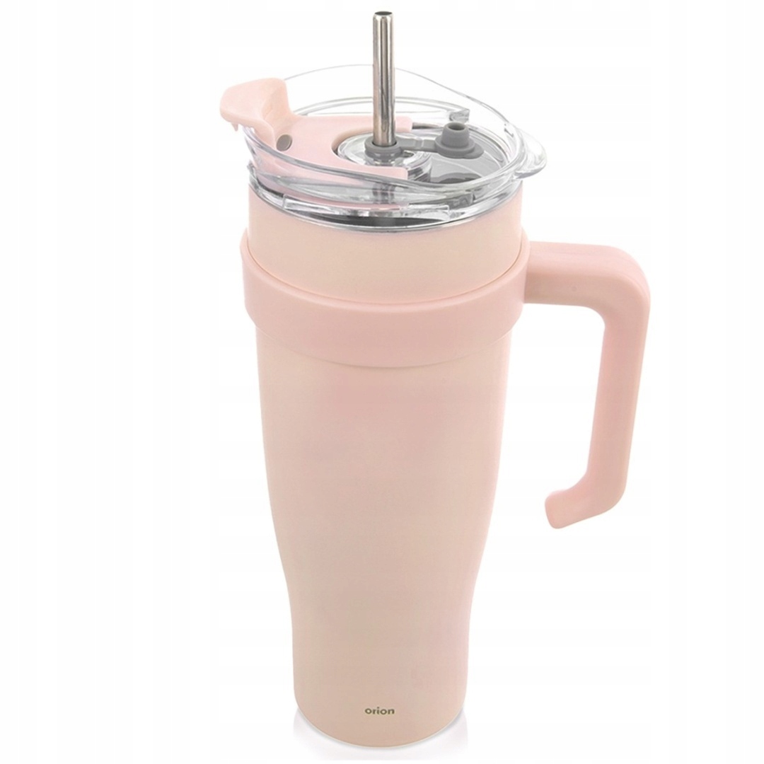 Różowy Kubek Termiczny Z Uchwytem I Słomką- Stalowy Pojemność 1200 ML
