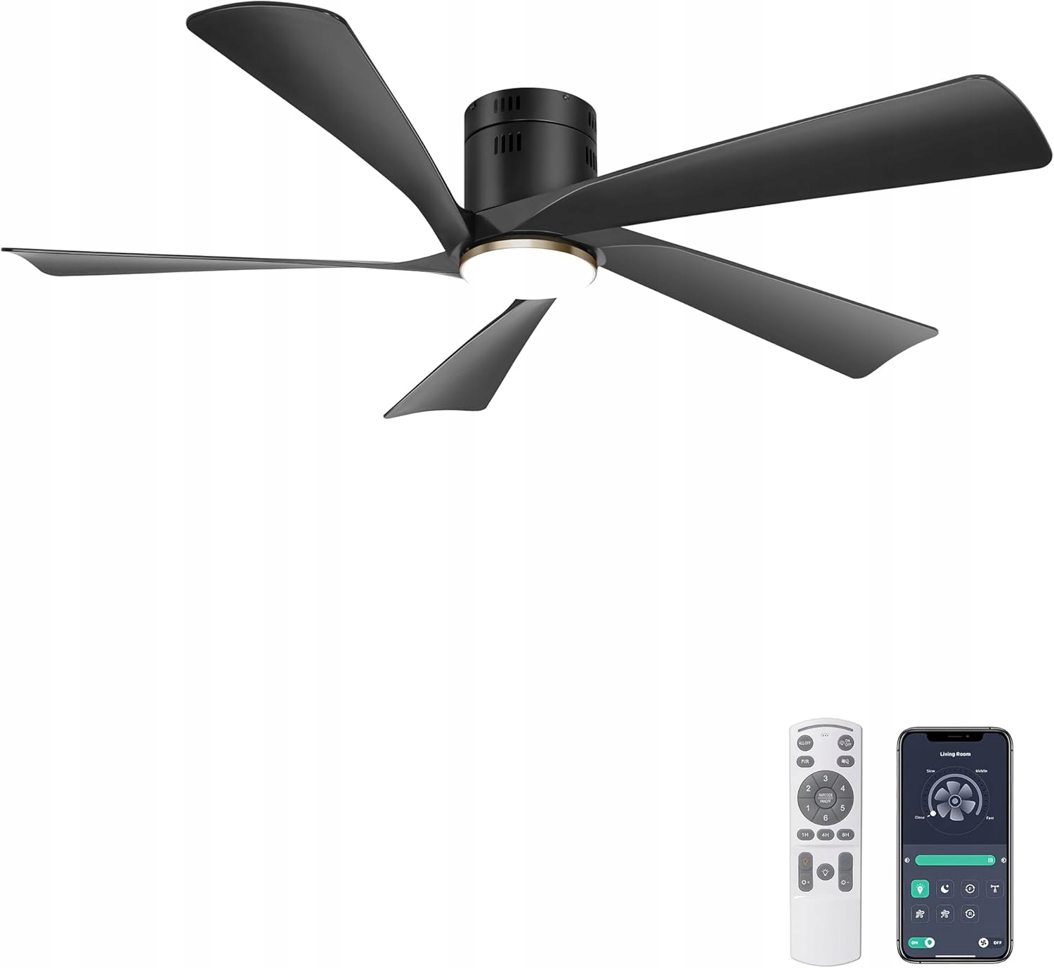 Stropný ventilátor Ohniyou 132 cm 52" Led Diaľkový Ovládač App DC Tichý čierny