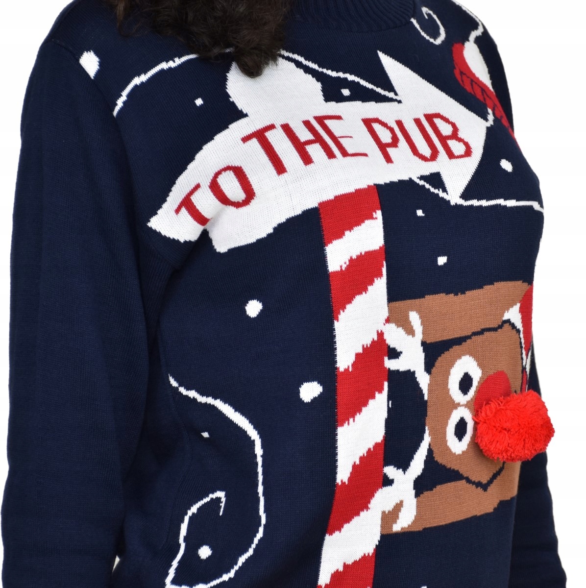 ŚWIĄTECZNE SWETRY ZESTAW Z RENIFEREM TO THE PUB Dekolt okrągły