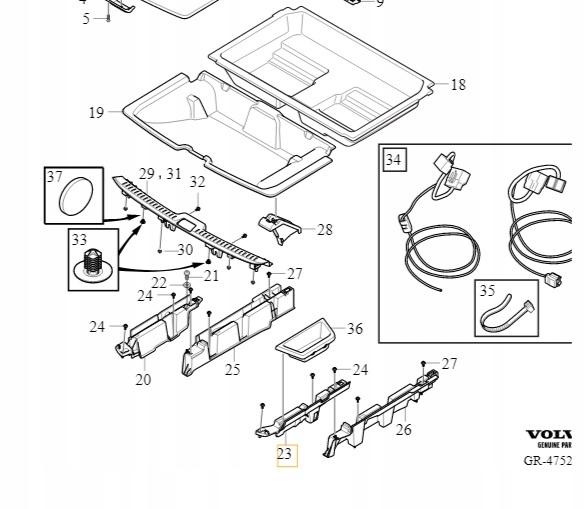 Volvo XC90 II pravý držák podlahy zavazadlového prostoru 32353203