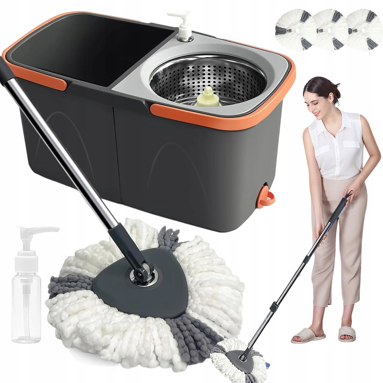 Levně 360° Rotační Mop S Kbelíkem 2V1, Multifunkční Sada Na Mytí Podlah