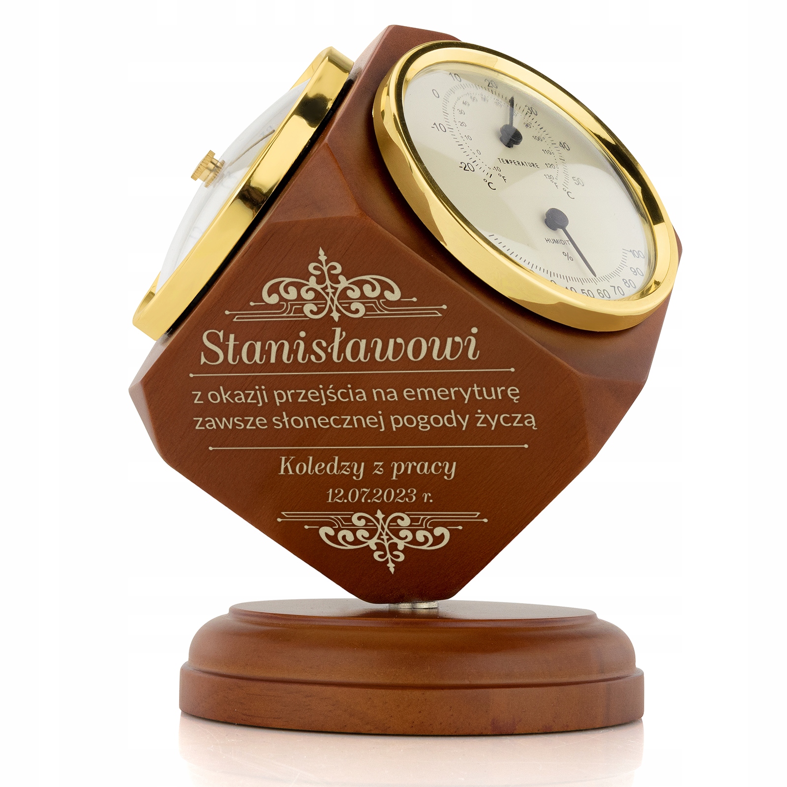 dla Emeryta Stacja Pogody z Grawerem Termometr Barometr Zegar