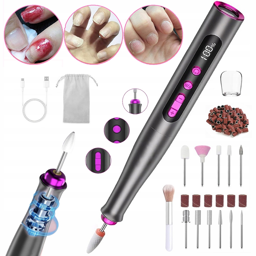 Elektrická Bezdrátová Vrtačka Na Nehty, Sada Pilníků Na Nehty