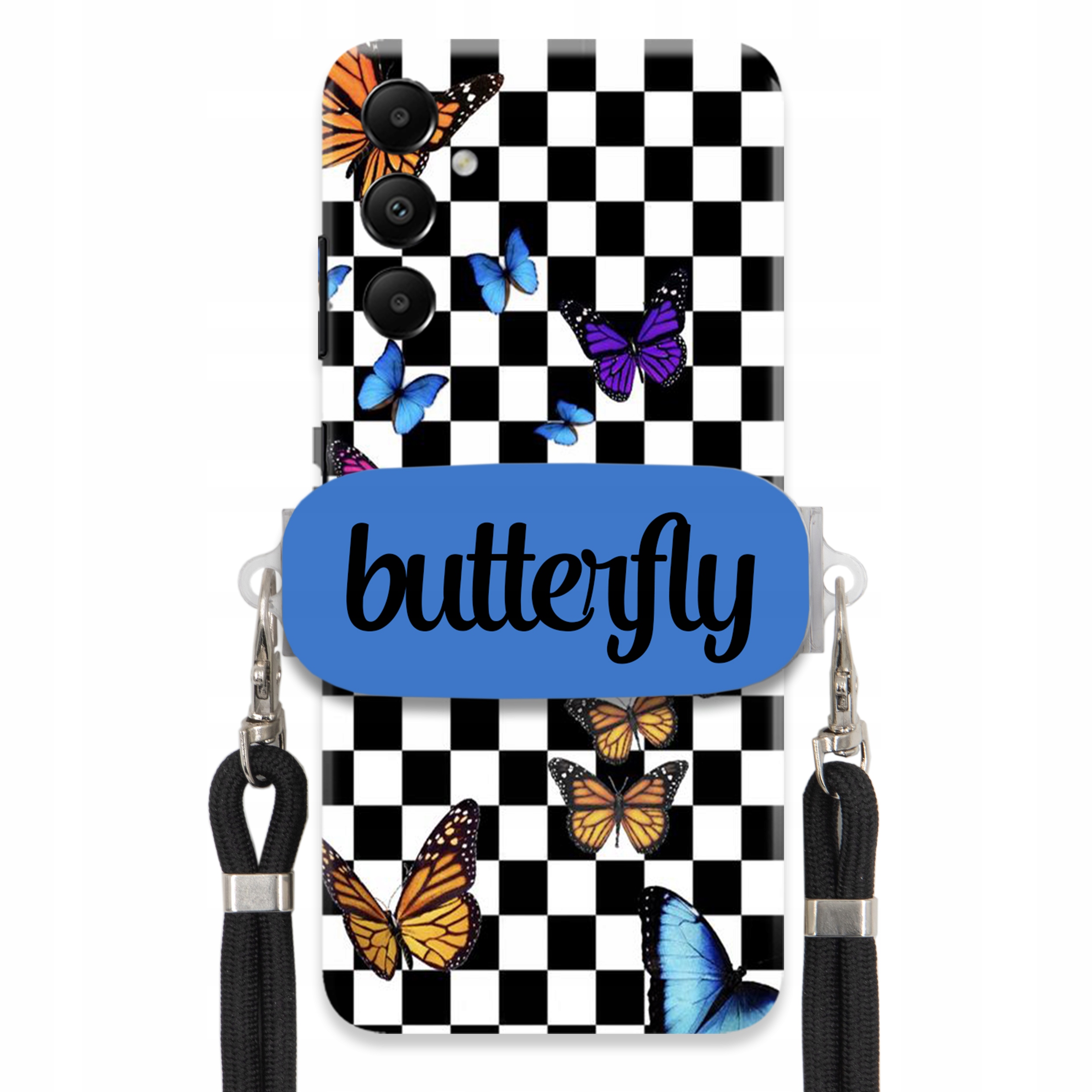 Puzdro Pre Samsung A05S Case, Obdĺžnikový Držiak, Čierne Vodítko, Butterfly, Motýle