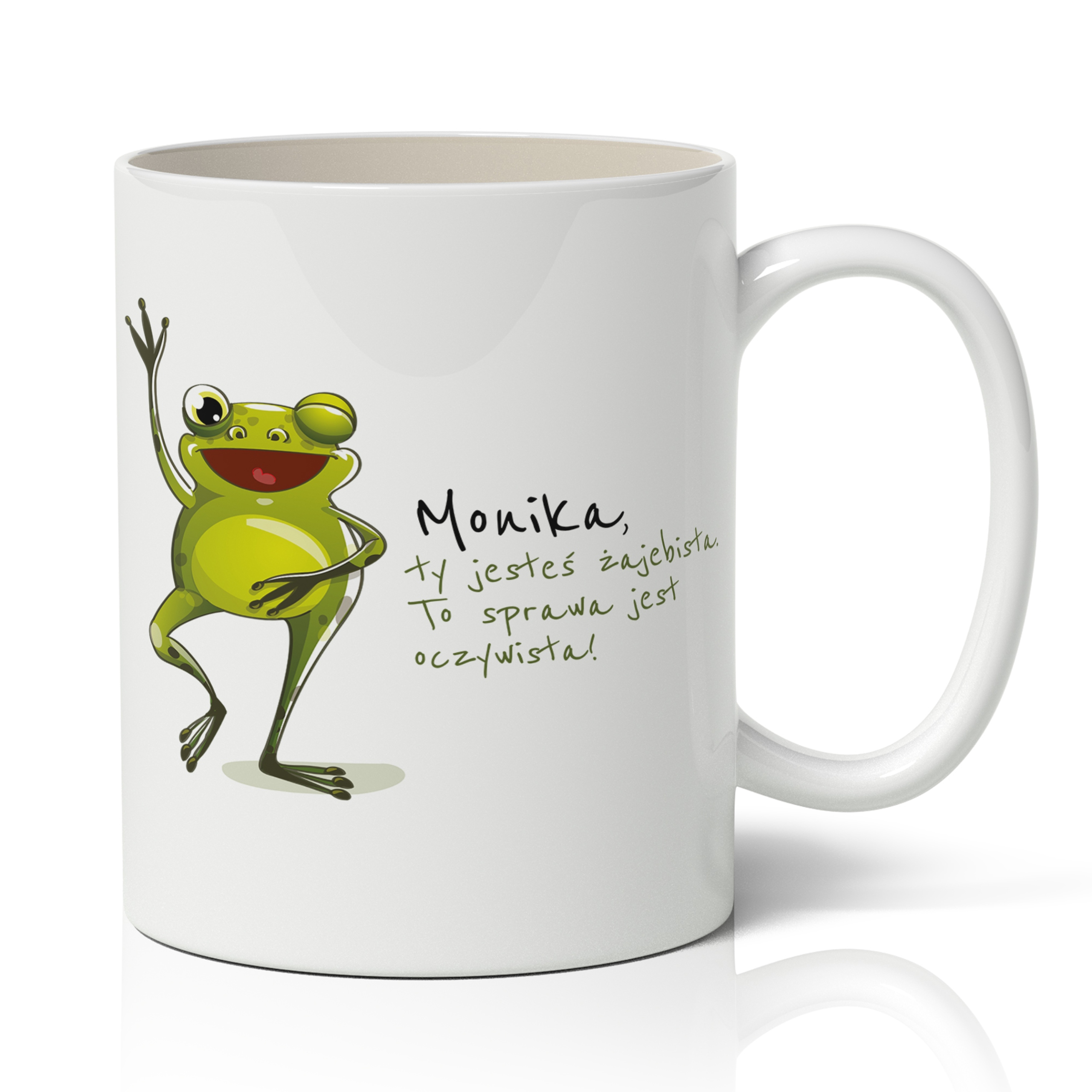 

Śmieszny Kubek wzór Żaba 02 prezent+ imię/