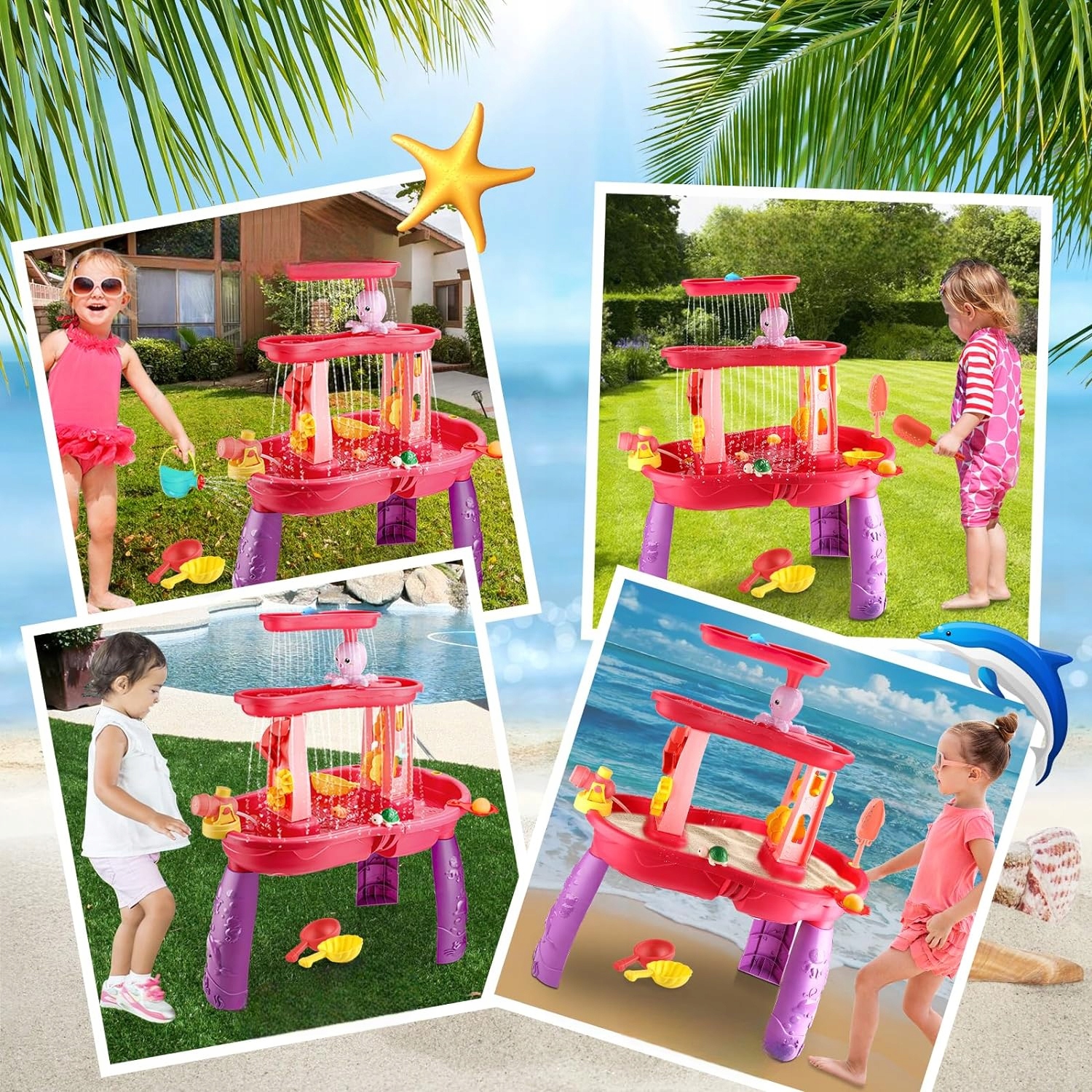 STÓŁ DO WODNEJ ZABAWY DLA DZIECI STÓŁ NA WODĘ I PIASEK ZESTAW + AKCESORIA Szerokość produktu 59.4 cm