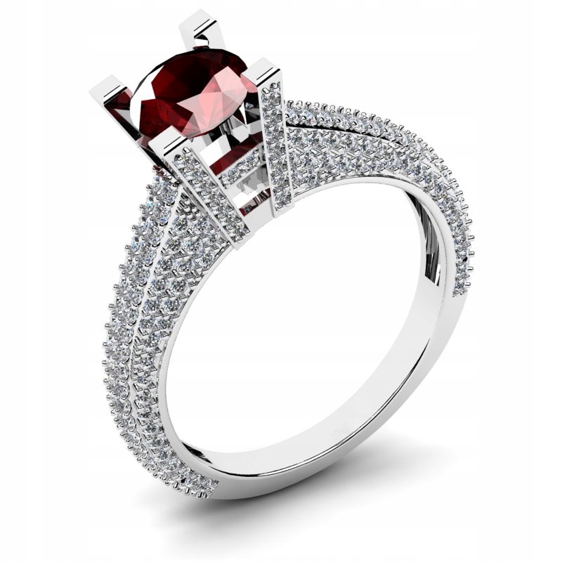 

Pierścionek Z Białego Złota Z Bordową Cyrkonią