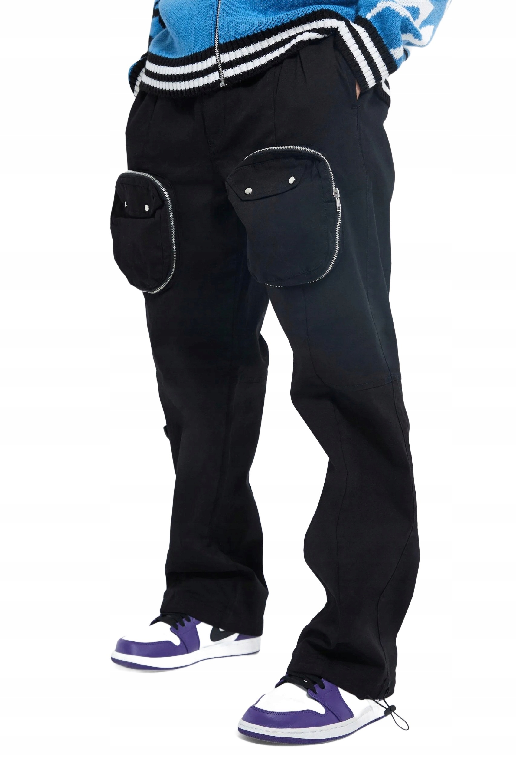 Boohooman Černé Pánské Rovné Kalhoty S Kapsami Na Zip Xs Z3A