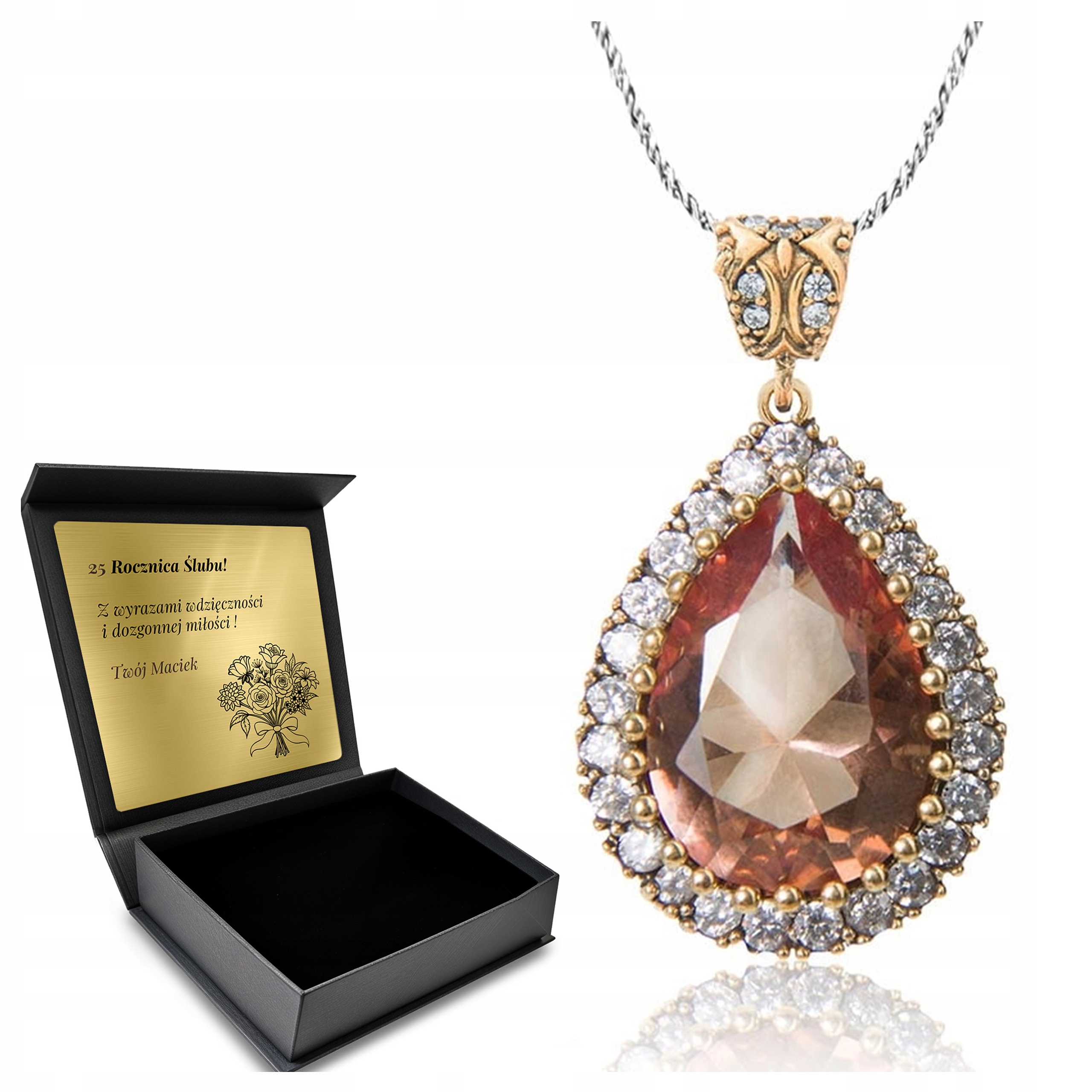 Stříbrný Náhrdelník 925 S Zirkony A Zultanitem pro ženy Gravírování Bonus