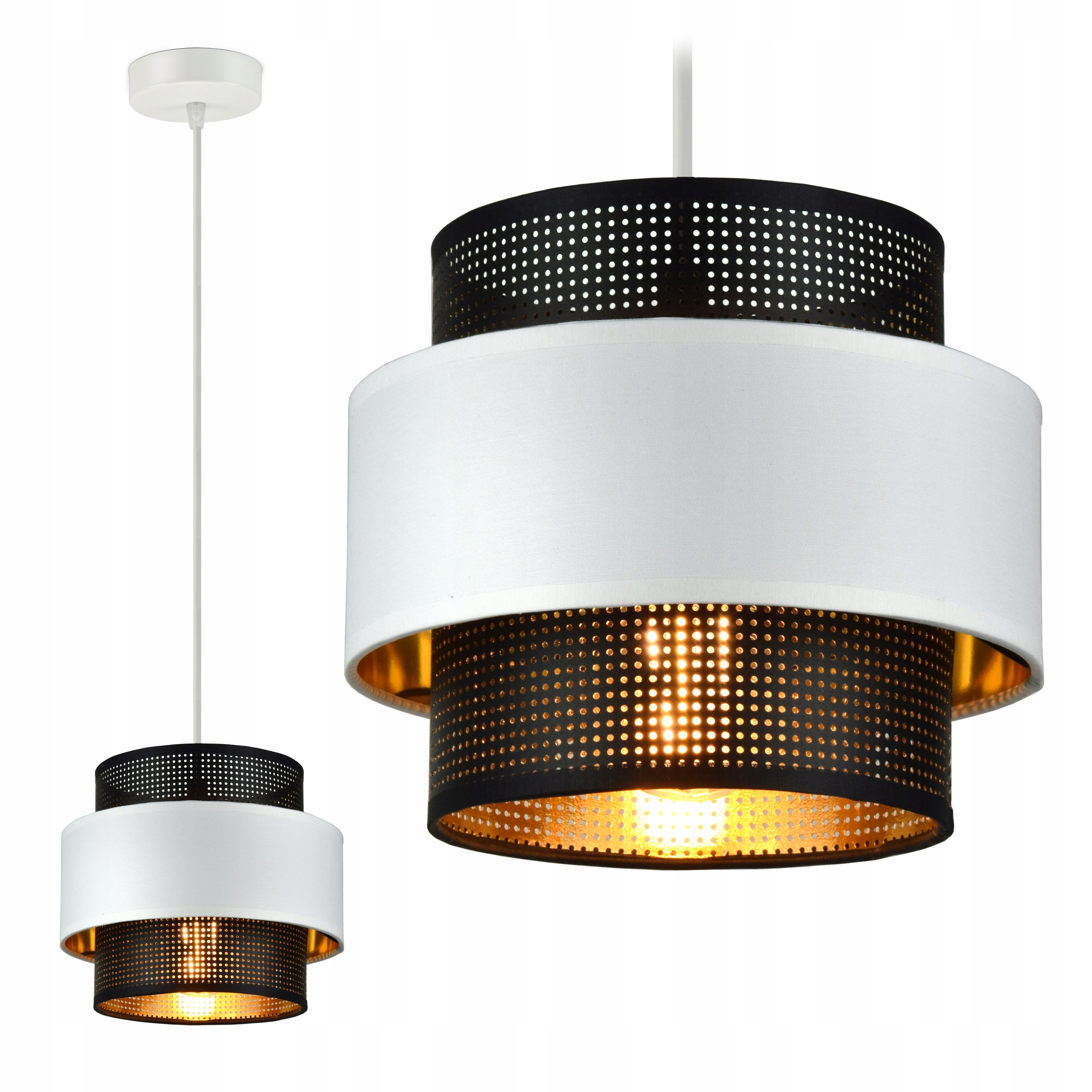 

Lampa Wisząca Żyrandol Glamour Biała Czarna Złota
