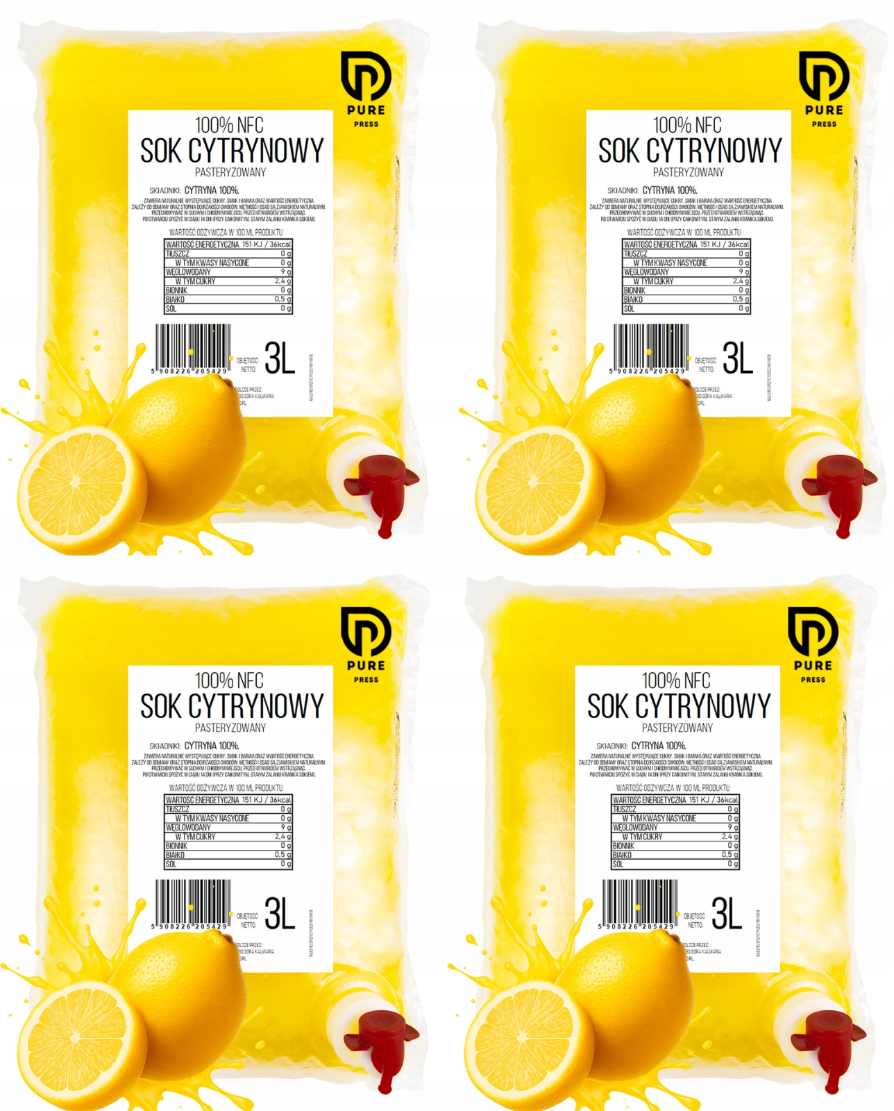 Levně Set Citronová Šťáva Lisovaná 100% Nfc Pure Press Citron 4 x 3L