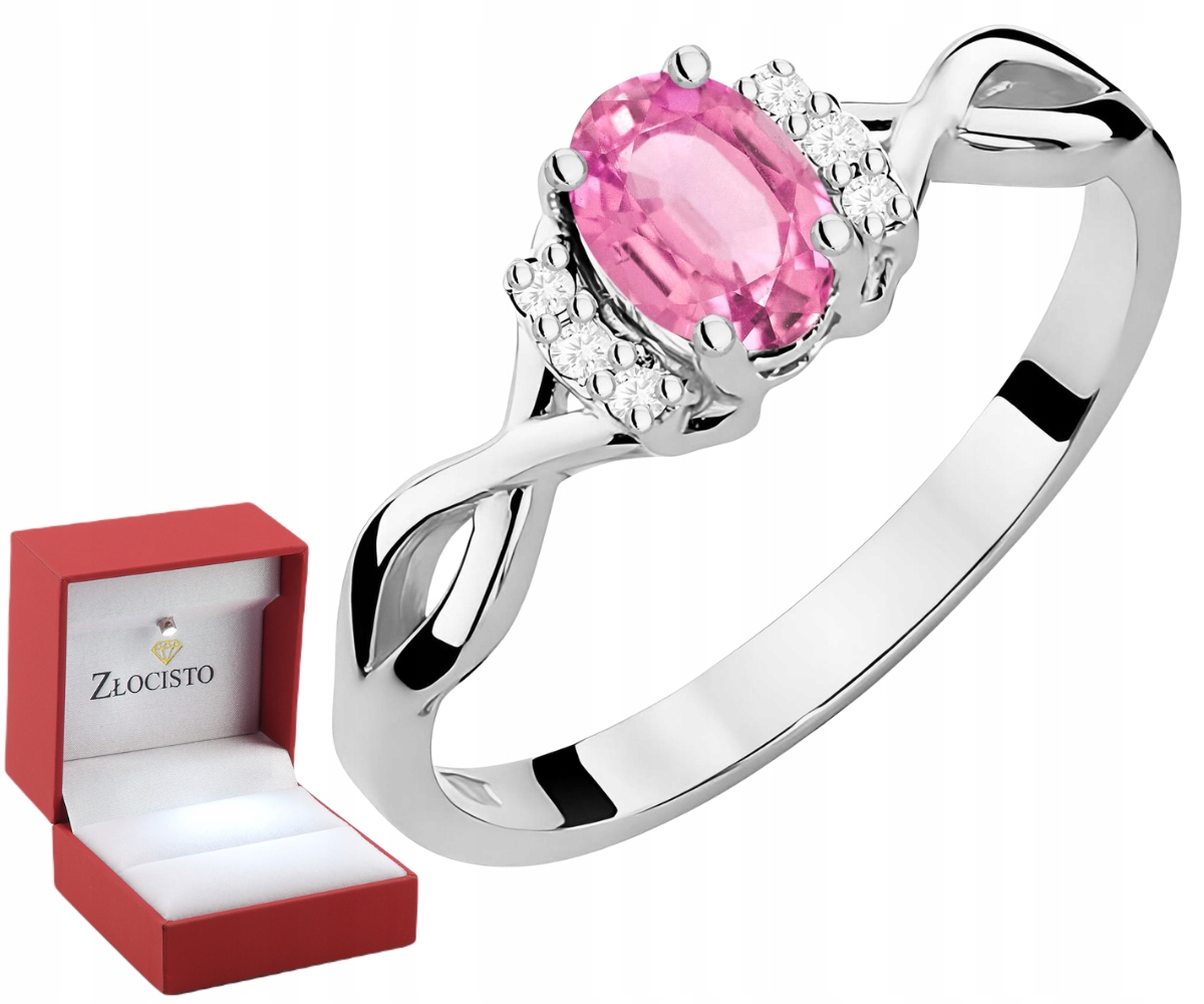 Pierścionek Złoty 585 Różowy Topaz 0,50ct Brylanty Grawer