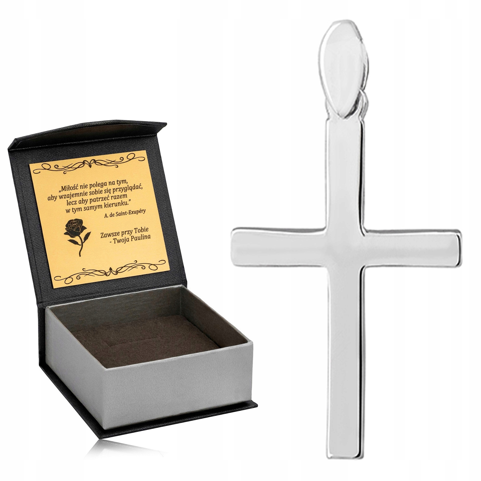 Krásný Stříbrný Rhodiovaný Diamantový Křížek 925 Gravírování Památka Svátosti