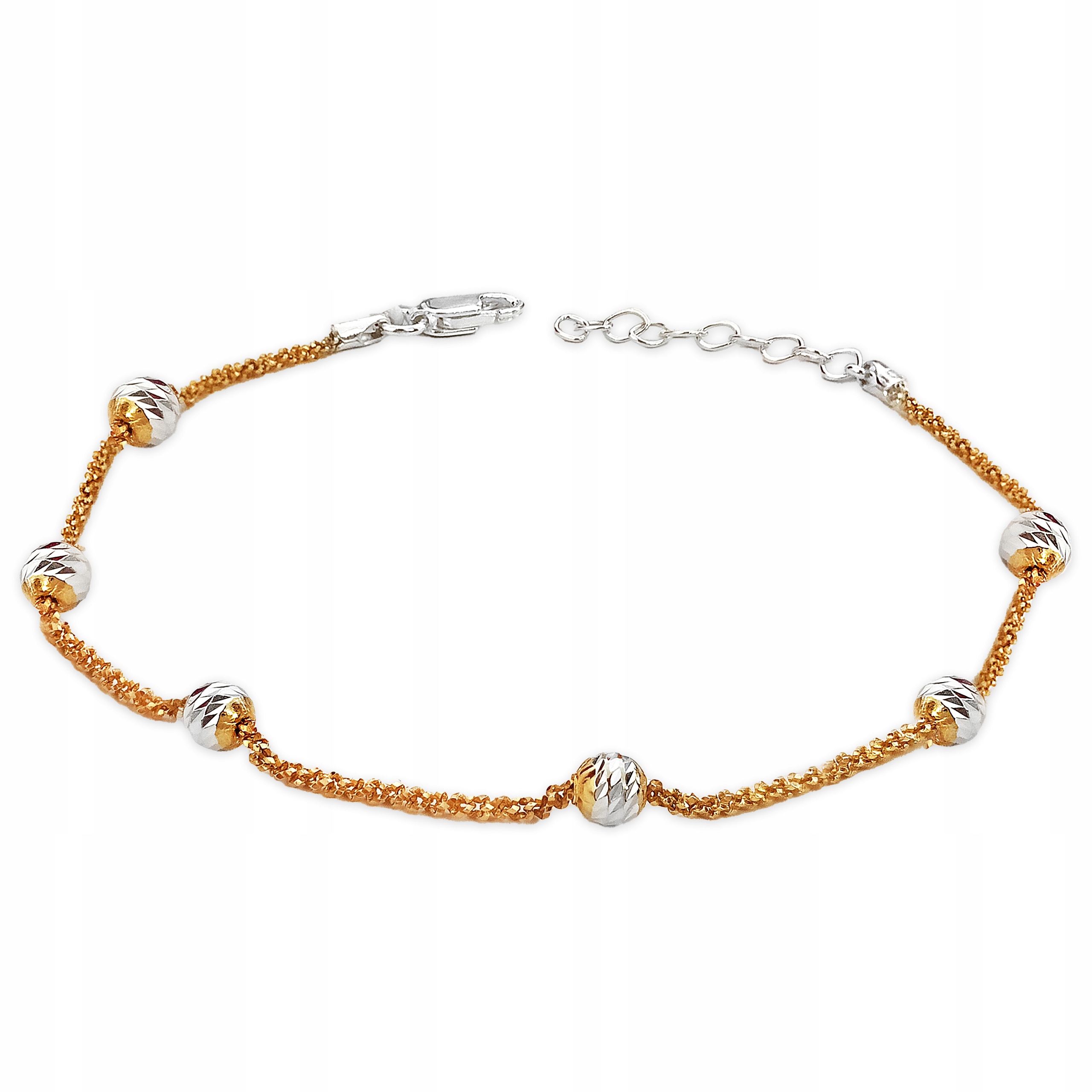 Stříbrný náramek 925 s pozlaceným řetízek a diamantovými kuličkami