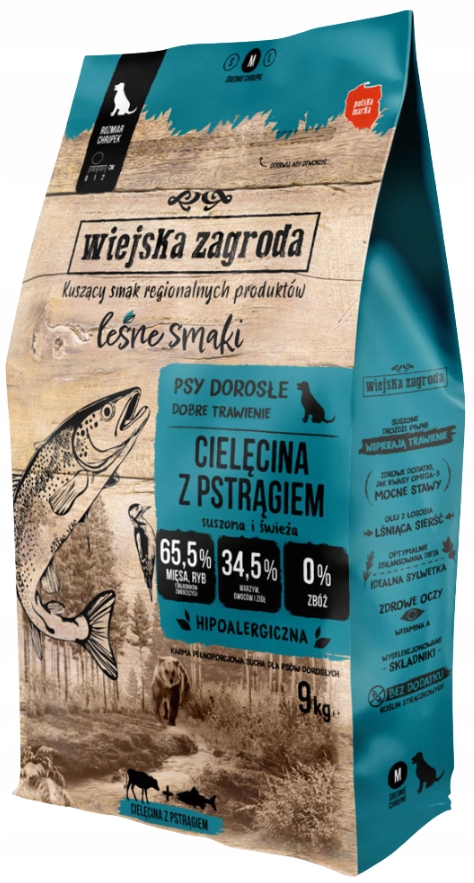 Wiejska Zagroda sucha karma dla psa Leśne smaki cielęcina z pstrągiem 9 kg