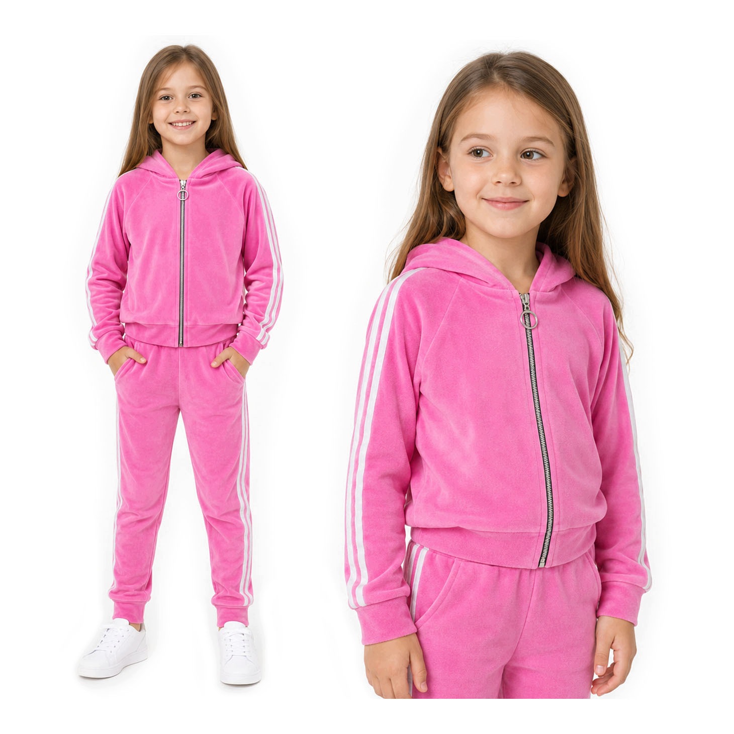 Komplet dresowy dla dziewczynki Dres welurowy Bluza rozpinana Spodnie 152
