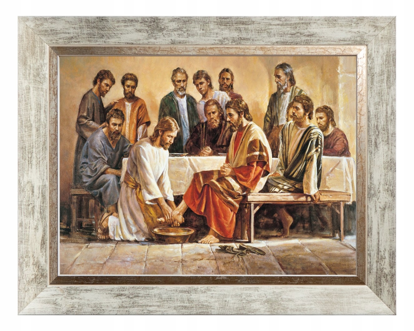 Ježíš Jidáš Sakrální Obraz Na Plátně V Bílém Zdobeném Rámu 30X40
