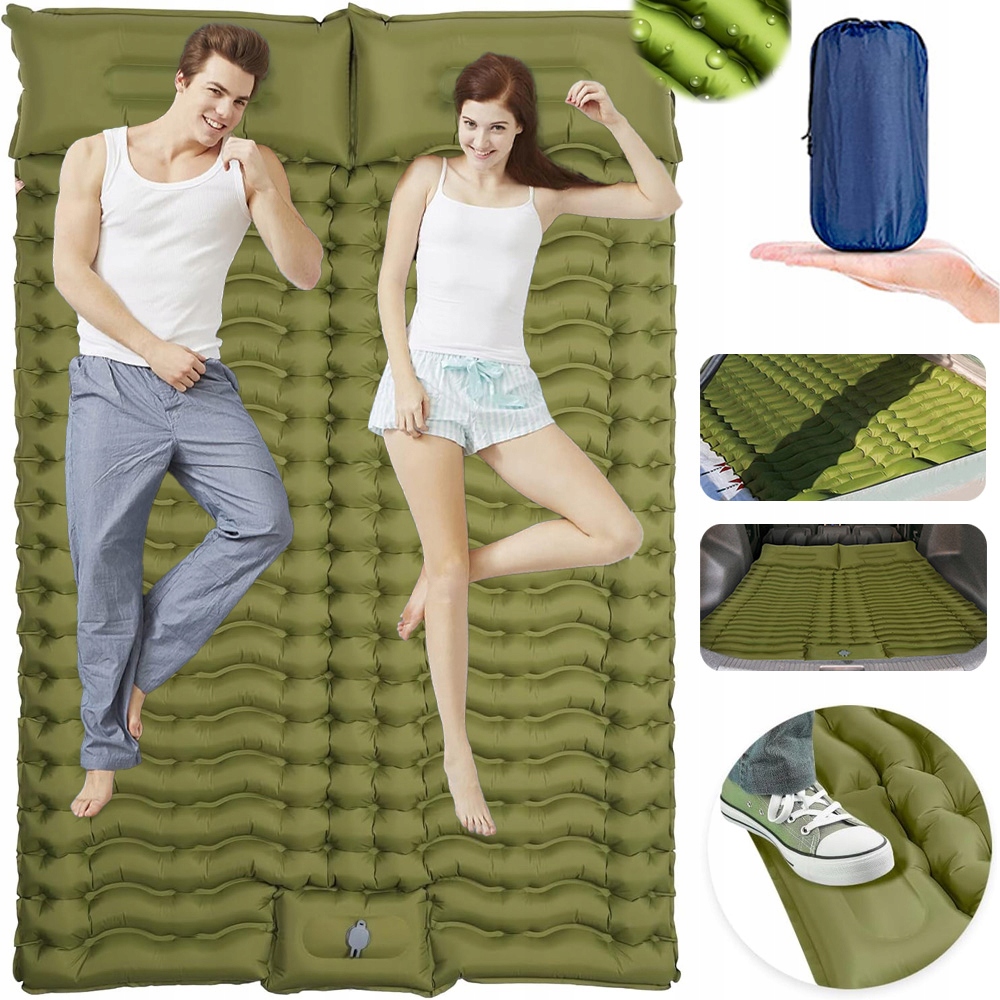 Dwuosobowa Mata Samopompująca Karimata Dmuchana Trekkingowa Z Poduszką XXL