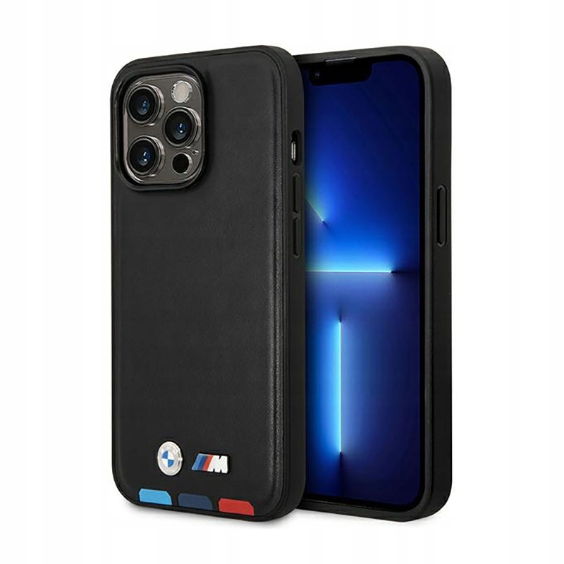 Bmw Leather Hot Stamp Tricolor MagSafe – Pouzdro pro iPhone 14 Pro (Černé)