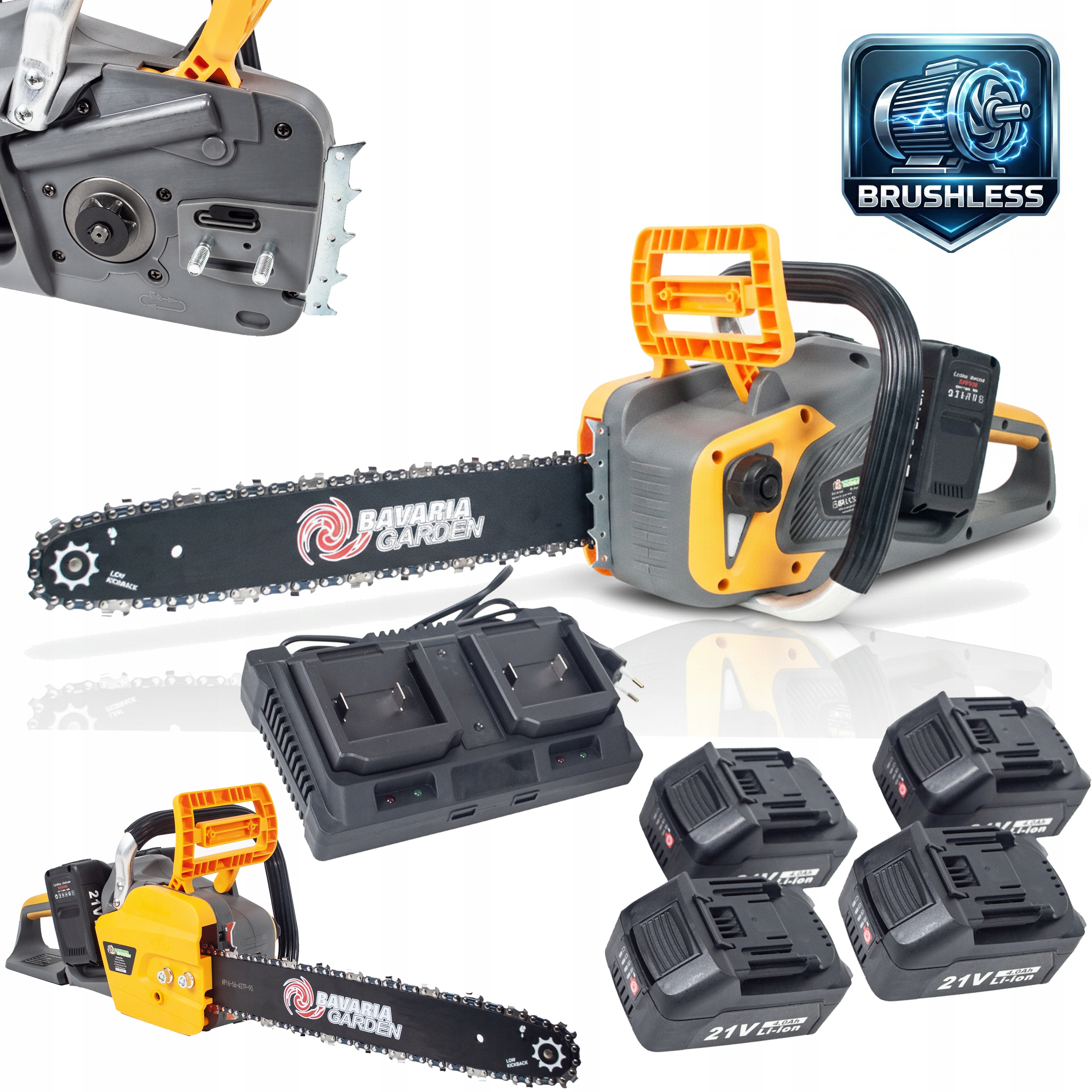 Piła Pilarka Łańcuchowa Akumulatorowa 16" 4×AKU 4Ah Brushless 1200W