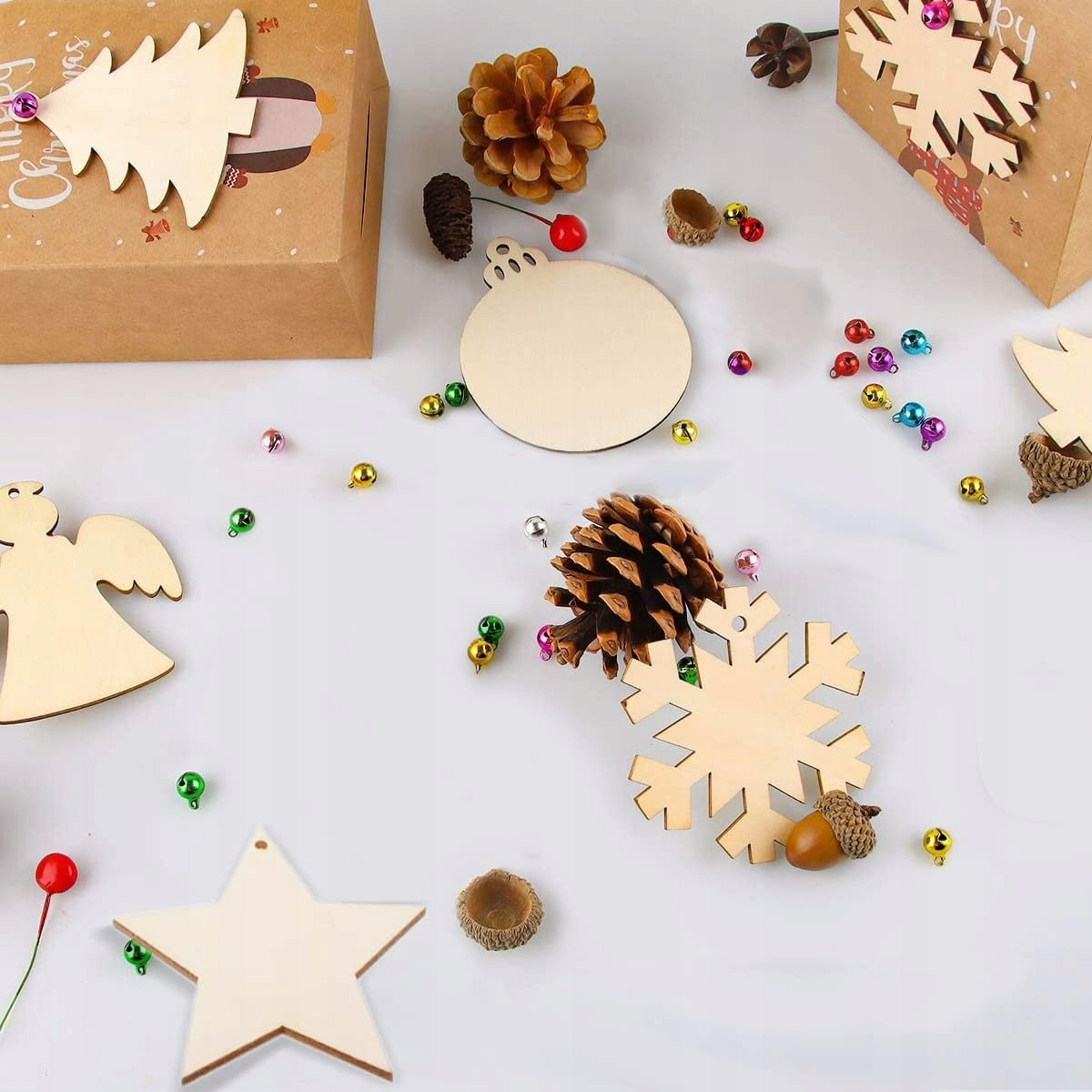 BOMBKI DO MALOWANIA DREWNIANE ZAWIESZKI ŚWIĄTECZNE FARBY DIY prezent dzieci Kolor Wielokolorowy