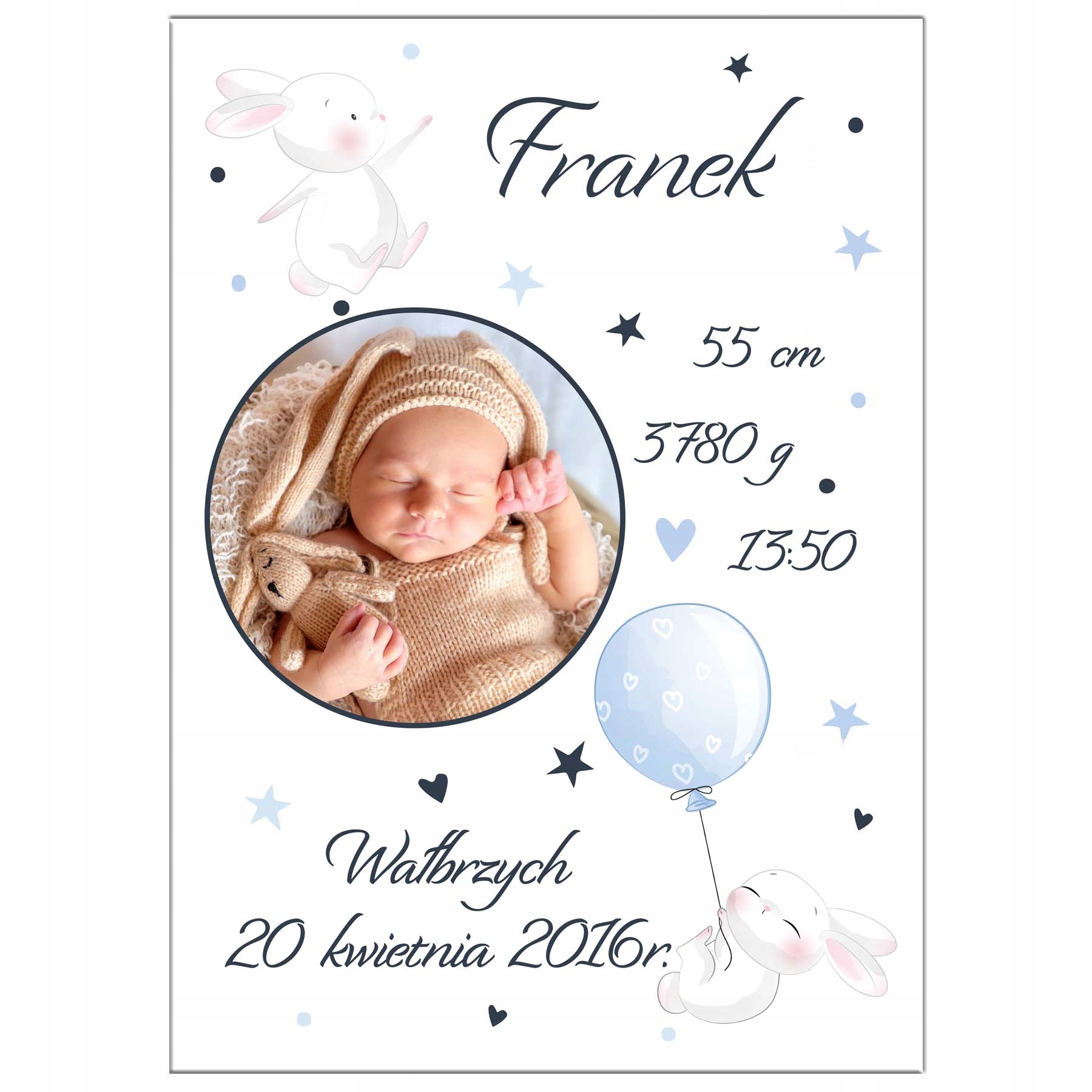 

Metryczka ze zdjęciem ramka A3 Urodziny Chrzest