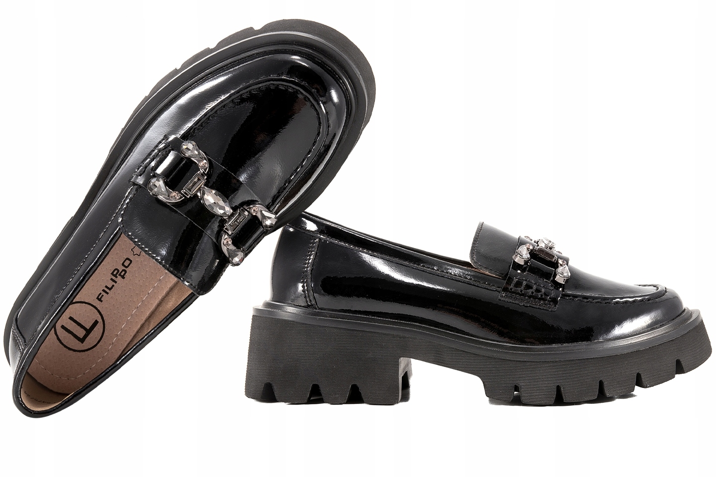 Filippo DP6475 Dámské Polobotky Mokasíny Kožené Lakované černé 40 Černá