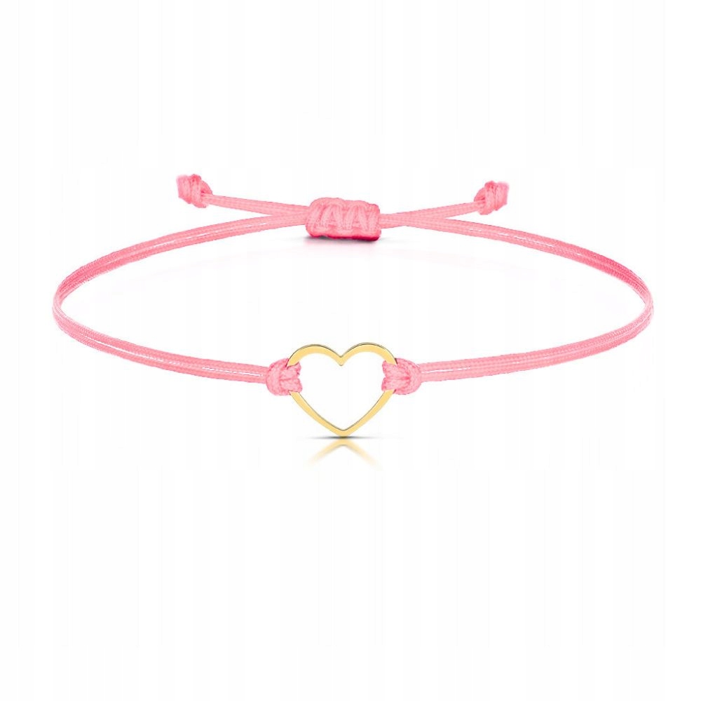 Zlatý šňůrkový náramek Regulovatelné srdce Srdíčko 585 Gravírování Růžová barva