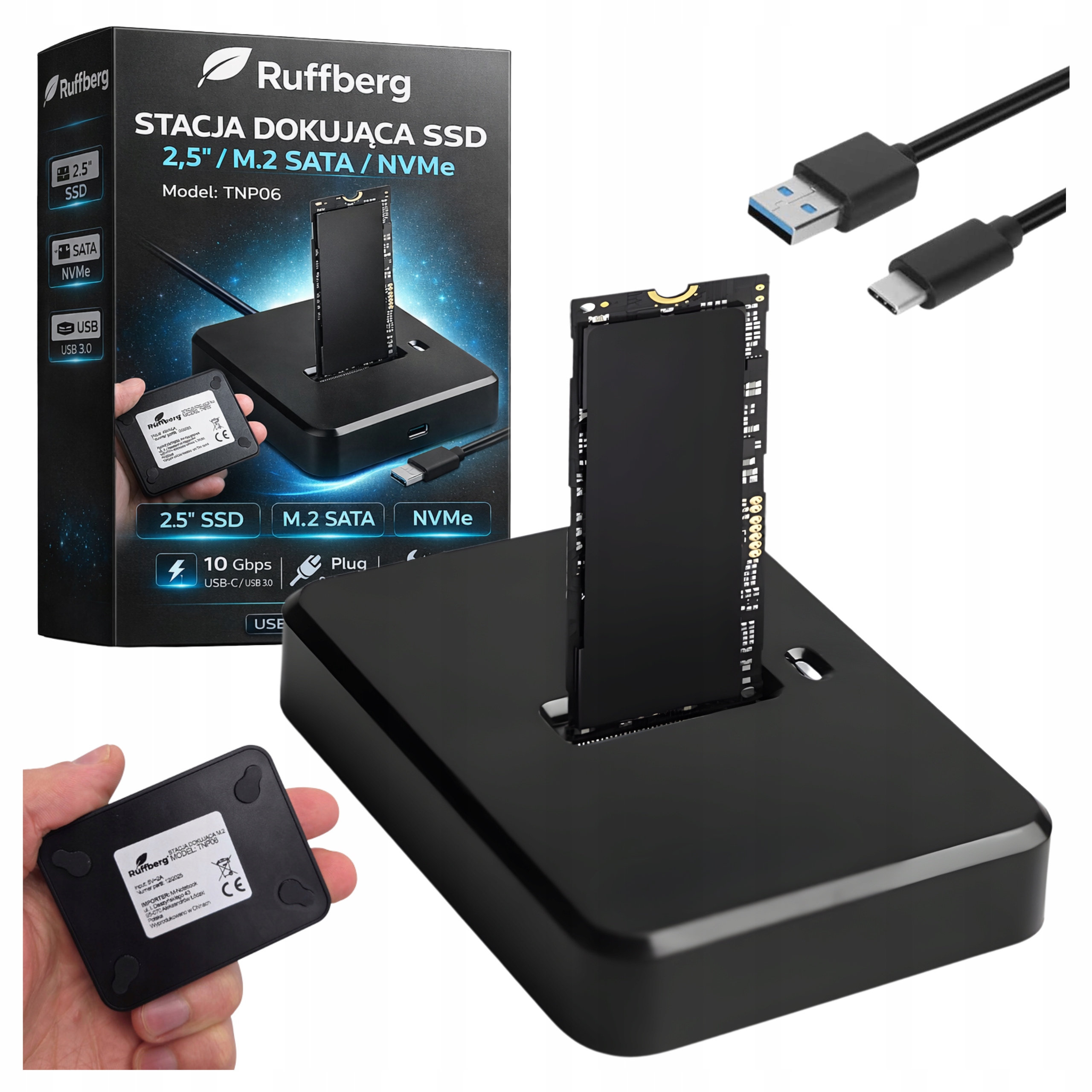 Stacja Dokująca M.2 NVMe NGFF SATA SSD USB-C 10Gb/s Adapter dysku USB 3.1