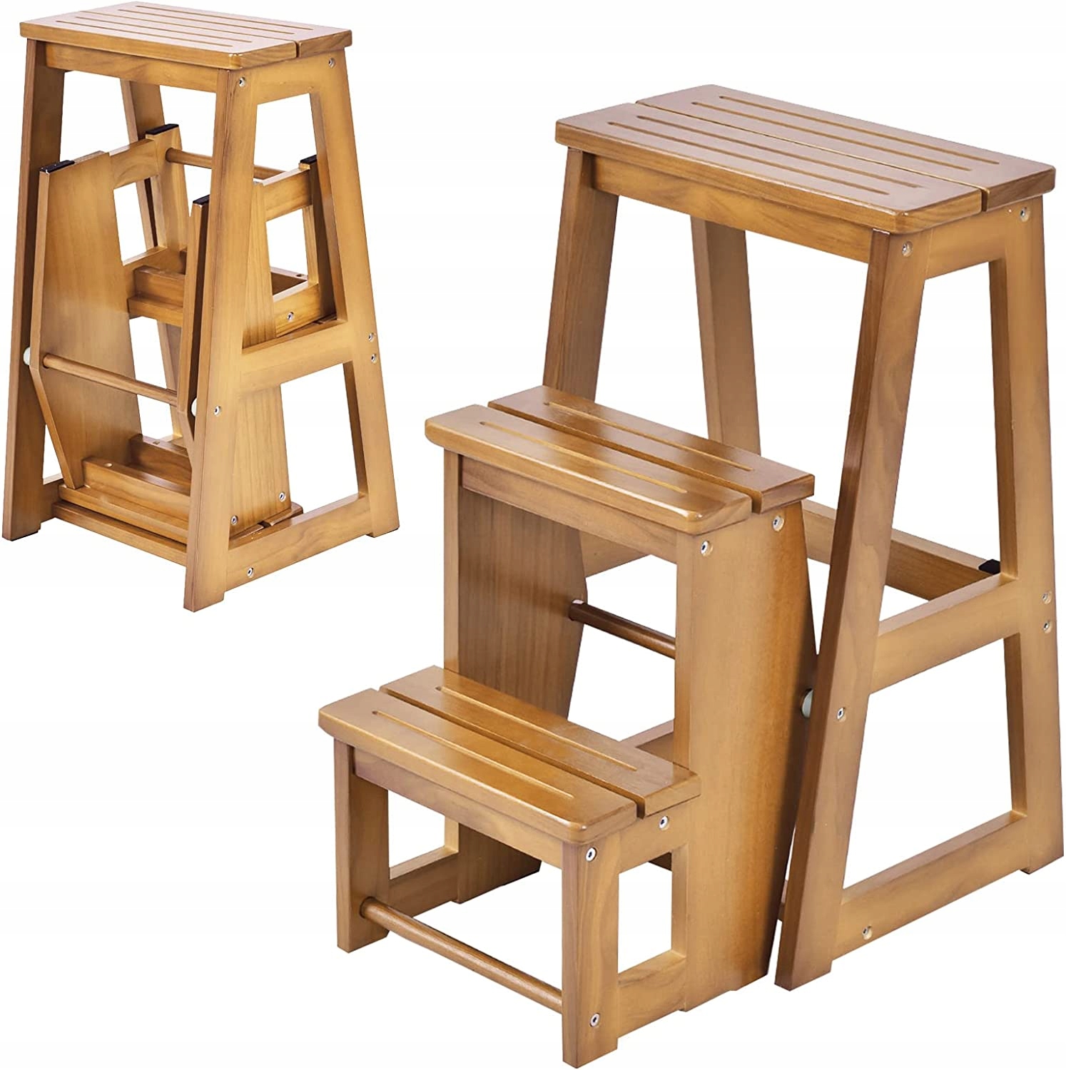 

Drewniany Taboret Ze Schodkiem Składany Stołek 150