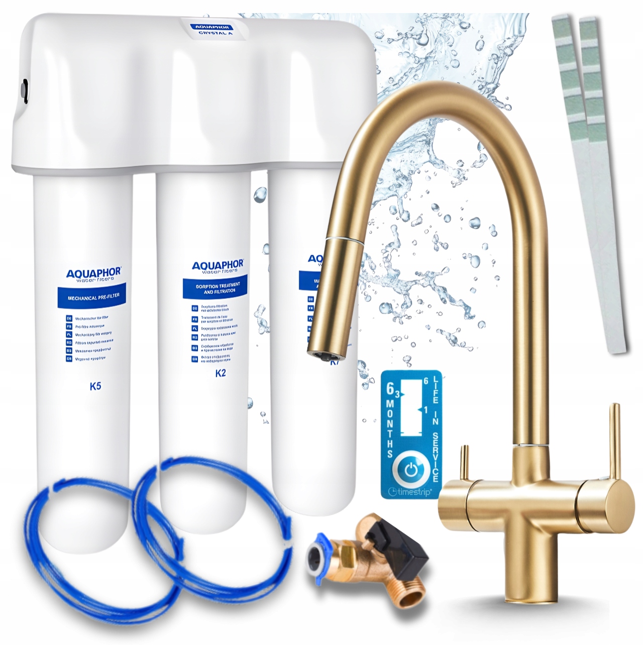 Kohútik Na Vodný Filter, Brúsené Zlato A Filter Pod Umývadlo Aquaphor, Kryštál