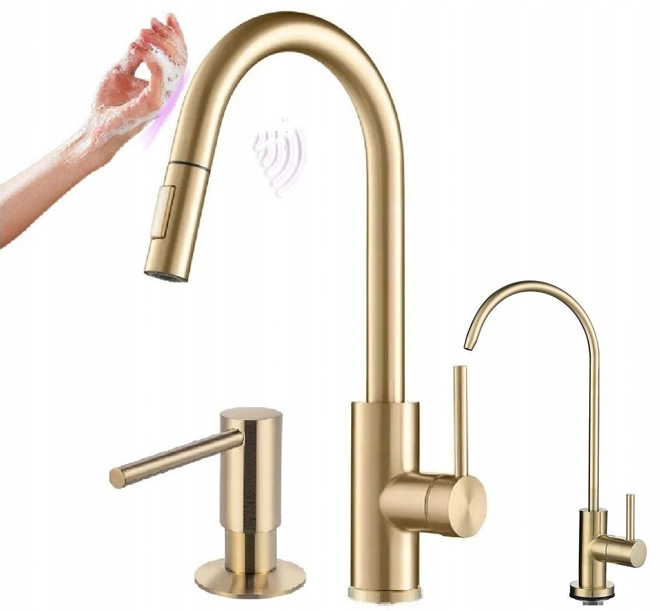 Kuchyňská baterie zlatá dotyková Ww Dávkovač Kohoutek sada Gold